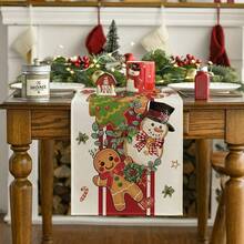 1 peça de caminho de mesa de Natal fofo em formato de boneco de neve de gengibre, decoração sazonal para árvore de inverno, adequado para decoração de mesa de jantar de cozinha para reuniões familiares, tamanho 33 x 277 cm