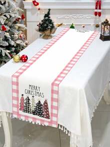 1 pieza Camino de mesa decorativo de cocina navideña con patrón de Papá Noel, mantel de poliéster para mesa de Navidad, centro de mesa, cubierta de mesa, perfecto para decoraciones navideñas del hogar, decoración de fiesta de Navidad, decoraciones Feliz Navidad