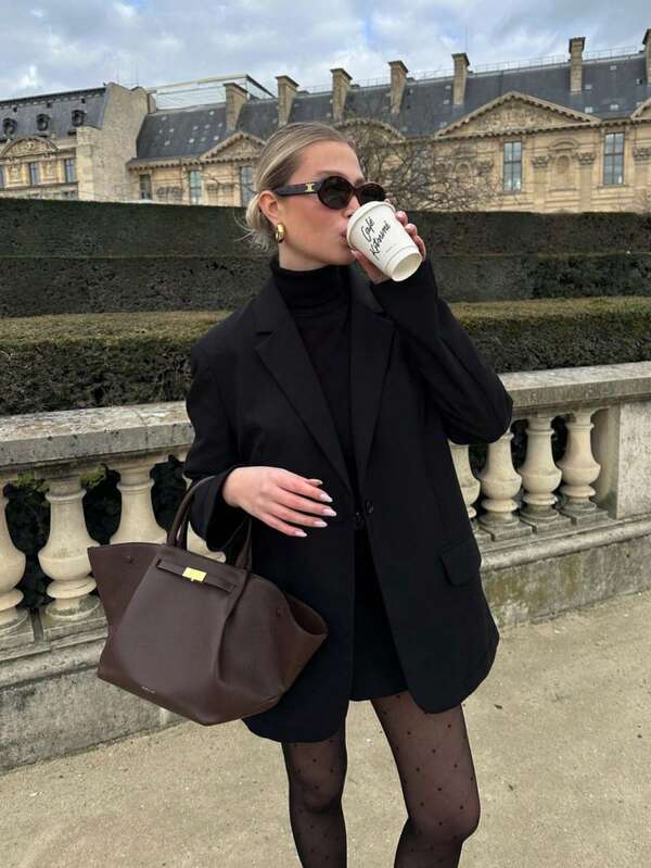 Blazer de manga larga con solapa, casual/oficina, otoño/invierno para mujer