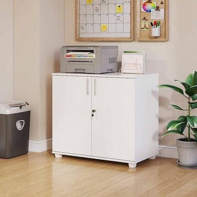 Panana Modern Wooden Filing Cabinet, 2 Door Office Storage Drawers With Lock Lateral File Cabinet Organizer Home Office White