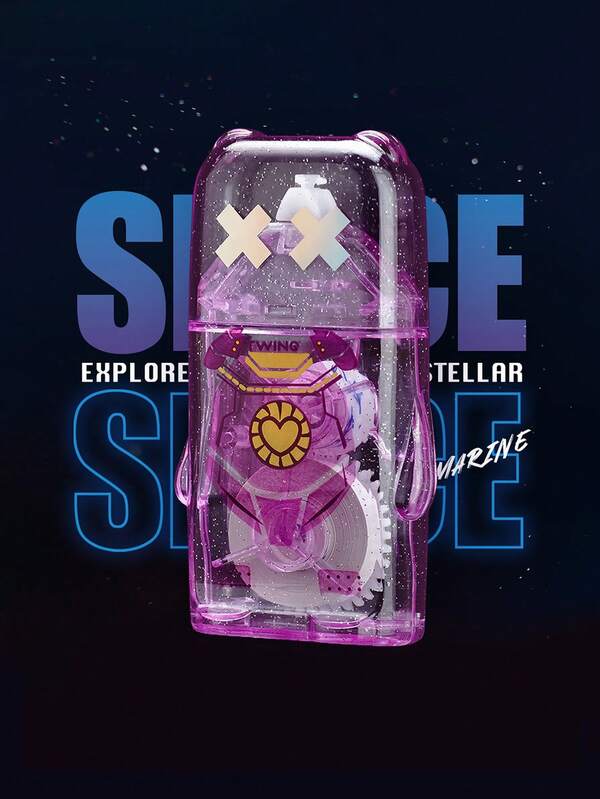 1 pieza Cinta correctora divertida con estilo de oso espacial interstelar - La longitud del núcleo interno es de 10 metros, la cinta de película transparente de material PET es fácil de rayar y suave, adecuada para aprendizaje, escritura, corrección de errores en libros de texto, útiles escolares de moda y portátiles