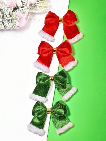 2 件/4 件圣诞天鹅绒蝴蝶结耳夹，可爱发饰，多种颜色可选，色彩鲜艳时尚，适合日常佩戴、返校礼物、生日礼物、万圣节、圣诞节发饰