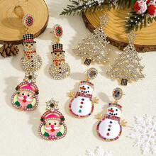 1 Pair Christmas Enamel Rhinestone Sparkling Crystal Christmas Theme Dangle Earrings - Santa Claus, Little Deer, Suitable For Holiday Lovers, Everyday Wear, Parties, And Gifts