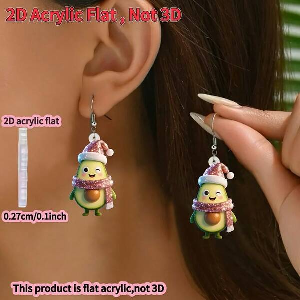 زوج من أقراط الأفوكادو الجميلة الأبعاد من الأكريليك، مناسبة للنساء لارتدائها خلال عيد الميلاد، هدية عيد الميلاد المثالية