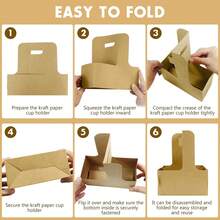 2 Cup Drink Carrier With Handle - 10pcs Disposable Cardboard Coffee Cup Holder, Portable Foldable Tray For Hot\/Cold Drinks - đen - Xem 5