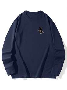 Heavy Pound Cotton 210g Men's Autumn/Winter Cotton Crew Neck Loose Casual Long Sleeve T-Shirt - Navy Blue - View 5