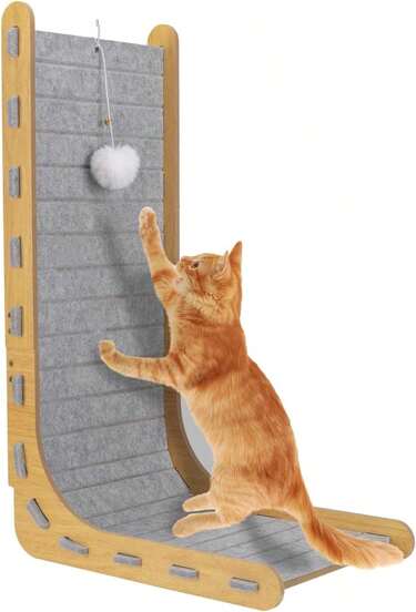 Cat Scratch Pad For Cats Adults Felt Cat Scratcher Mat Cat Scratching Board Scratchers For Large Cat Scratch Furniture Protector With Ball Kitten Toys L Shape 26.8 Inch Grey