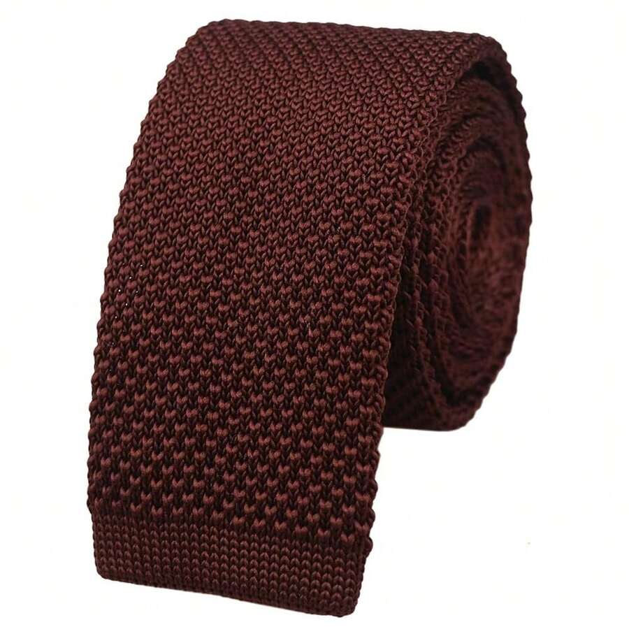 Corbata delgada de punto de unicolor y textura para hombres, acabado cuadrado {"Talla_nombre":"Talla única","Color_nombre":"Marrón óxido" - Multicolor21 - Ver 1