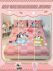 Bluey Cartoon Digital Printed Bedsheet,  Bedding, Mattress Protector, Bed Cover, Fitted Sheet, Comfortable Home Textile, Cool-Toned Fitted Sheet, Breathable Anti-Pilling Mattress Protector, Soft & Skin-Friendly, Cartoon Pattern Bed Cover & Sofa Cover, Extra Large Bedding, Lightweight Polyester Bedsheet - Multicolor - View 9
