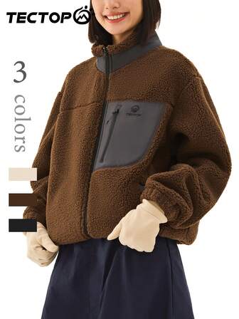 TECTOP Damen Outdoor Wendejacke aus Fleece, Reißverschluss Stehkragen, Lässig Sport, weich & bequem, Mehrfachtaschen, Herbst/Winter