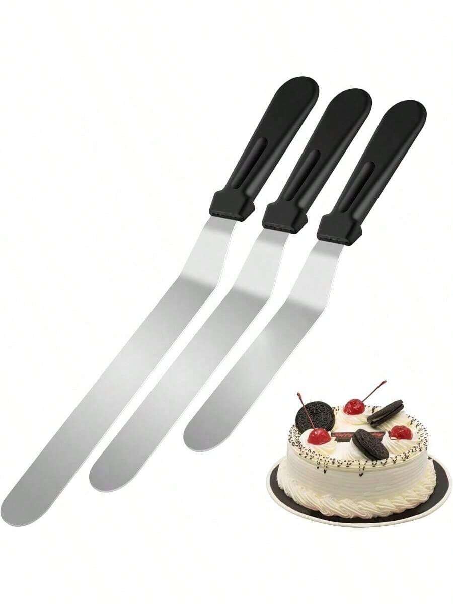 Cake Offset Spatula , Icing Spatula Set With 6 8 10 Inch Stainless Steel Blades Cake Decorating Tools, Cake Spatula With PP Plastic Handle Angled Frosting Spatulas Set (6 8 10 INCH) - 預設 - 查看 1