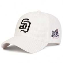 1pc Men's SD Letter Embroidered Corduroy Baseball Cap, Streetwear Casual Hat For Autumn/Winter Outings, Travel, Beach Vacation