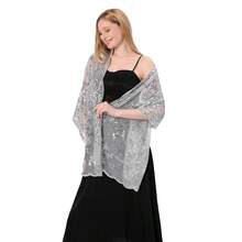 Shawls And Wraps For Evening Dresses,Women Formal 1920s Sequin Flower Sheer Shawls And Wraps For Wedding-{"Color_name":"SilverGray"} - 銀灰色 - 查看 8