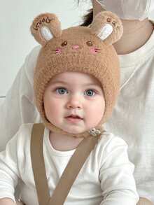 1 件婴儿可爱毛茸茸耳罩冬帽，刺绣字母和卡通动物图案，防风保暖毛绒耳罩帽 - 貓耳朵lovely cat - 查看 5