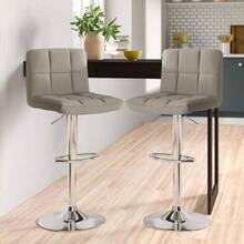 2X Cuban Gas Lift Swivel Faux Leather Kitchen Adjustable Breakfast Bar Stools Barstools Chairs - Grey - View 3