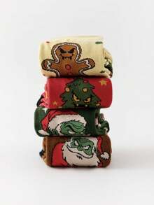 4 Pasang Kaos Kaki Ukuran Besar Motif Natal Warna Acak Lucu untuk Pasangan - MultiWarna - View 9