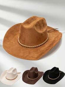 1 pezzo Cappello da cowboy in pelle con corda a forma di pasta fritta, popolare in Europa e America, alla moda e semplice, cappello jazz multifunzionale, adatto per uso quotidiano, feste di compleanno, Ognissanti, attività a tema western, festival musicali, feste, ecc. - Multicolore - Visualizzare 1