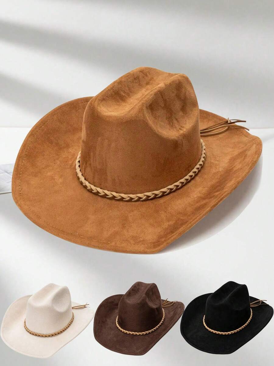 1 pezzo Cappello da cowboy in pelle con corda a forma di pasta fritta, popolare in Europa e America, alla moda e semplice, cappello jazz multifunzionale, adatto per uso quotidiano, feste di compleanno, Ognissanti, attività a tema western, festival musicali, feste, ecc. - Multicolore - Visualizzare 1