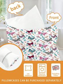 2 PEÇAS Conjunto de Roupa de Cama com Borboletas e Flores, Impressão 3D Dupla Face, Conjunto de Roupa de Cama Infantil Anime Cartoon para Meninas (1 Fronha Impressa em Face Única + 1 Edredom Impresso em Dupla Face, Sem Material de Enchimento) Adequado para Presentes, Quarto Infantil, Dormitório Estudantil