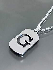 1 Piece Fashionable And Personalized Geometric Square Necklace With 26 English Letter Pendant Made Of Stainless Steel, Simple And Versatile Accessory Foromen And Men