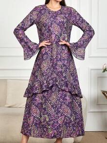 Spring Women's Floral Allover Print Boho Long Sleeve Maxi Dress 2025 New Year Fashionable Loose Fall Dresses Belted Vacation Casual Long Dresses Elegant Party Beach Graduation Chic Evening Dress