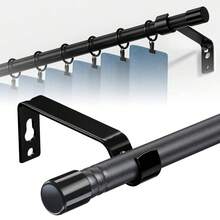 Curtain Rods For Windows Or Shower, 5/8 Inch Matte Black Curtain Rod Set With Brackets Heavy Duty Small Drapery Curtain Rods, Easy To Install For Kitchen,Bathroom,Sliding Door Bathroom Accessories Bathroom Tools - Black - View 2