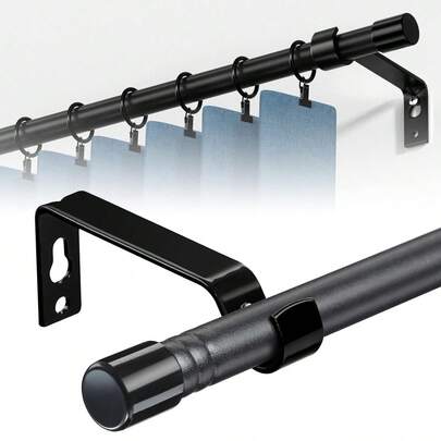 5/8 Zoll matte schwarze Gardinenstange-Set mit Halterungen, schwere Ausführung, kleine Dekorations-Gardinenstangen, einfache Installation für Küche, Badezimmer, Schiebetür