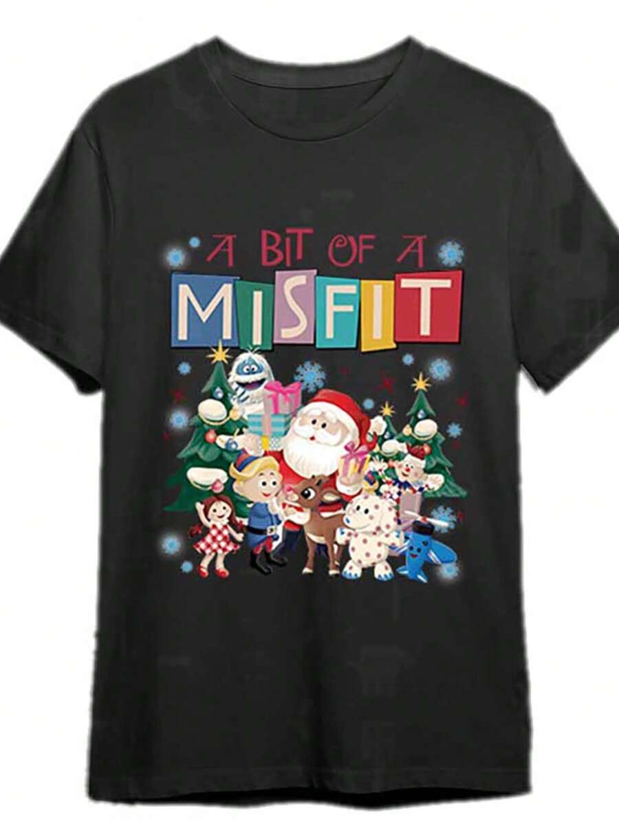 A Bit Of A Misfit Christmas Shirt, Rudolph The Red Nosed Reindeer Shirt 337688 Funny Men'S Short Sleeve Graphic T-Shirt Collection Black PR - màu đen - Xem 1