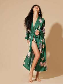 中国风复古宽松新款改良汉服长袍仙鹤印花和服罩衫薄外套，夏季海滩度假系腰罩衫，性感浴衣长袍