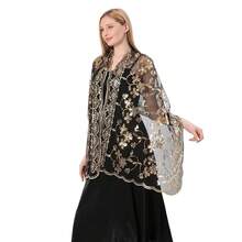 Shawls And Wraps For Evening Dresses,Women Formal 1920s Sequin Flower Sheer Shawls And Wraps For Wedding-{"Color_name":"Black+Gold"} - 黑色+金色 - 查看 5