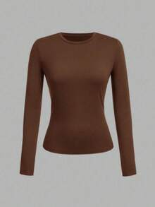 Set Of 3 Women's Second Skin Blouses, Casual Fitted, Round Neck And Long Sleeve, Black/White/Brown, Suitable For Summer - Nâu, đen và trắng - Xem 8