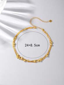 1pc High-End Metallic 925 Silver Plated 3-Layer Beaded Chain Anklet, Suitable For Daily Wear, Dates, Vacations, Festivals, Weddings, Gifts - Yellow Gold - View 7