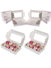 20 件/10 件/1 件带窗蛋糕盒、带窗饼干盒、面包盒、蛋糕盒、椒盐卷饼盒，适合婚礼、迎婴派对、派对、圣诞节 - 彩色 - 查看 14