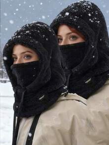 1 buc sau 2 buc mască de față din fleece pentru exterior - șnur elastic, caldă pentru ciclism, schi, sporturi în aer liber, culoare solidă, moale, din pluș, îngroșată, rezistentă la vânt, cagula, încălzitor de gât, potrivită pentru ieșiri zilnice, schi, ciclism, haine asortate, echipament de iarnă - Multicolor - Vizualizare 3