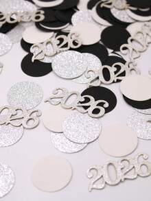 120pcs Shiny Silver & Black Scattered Polka Dot And 2026 Confetti Table Decorations, Suitable For 2026 Wedding, Anniversary, Graduation, Retirement Celebration, Christmas, New Year, Winter Dining Table, Room, Gifts, Throwing Decor - Black Silver - View 2