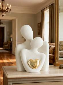 2个/1个 3.35*2.56英寸 镀金抽象艺术陶瓷摆件，情侣拥抱设计，适合摆放在橱柜或玄关处。这是一款情人节主题装饰品，适合节日装饰。