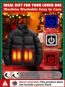 1 pieza Abrigo acolchado con control de temperatura inteligente de 3 niveles, 11 zonas de calefacción, con capucha de color contrastante, adecuado para esquí al aire libre y caminatas casuales, ajuste holgado y ligero y cómodo, regalo perfecto para Navidad, Año Nuevo, salvador de calor en invierno (excluye el banco de energía)