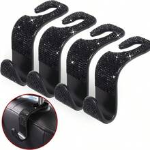 2/4pcs Black & White Diamond Car Seat Back Hooks, High-Quality Black & White Diamonds Meticulously Embedded, Reflecting Alluring Brilliance Under Car Interior Lighting, Instantly Elevating The Overall Class Of Your Vehicle, Showcasing Elegance And Luxury