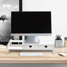 Stand Riser, Laptop Stand Computer Shelf Holder With Storage Drawer Desktop Stand Storage Organizer For PC, Printer, White 2 Drawer