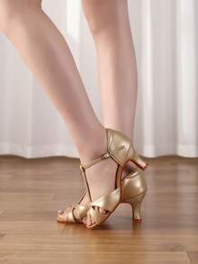 女士拉丁舞鞋、PU皮舞鞋、莎莎舞表演鞋、交谊舞鞋、派对舞鞋、舞蹈凉鞋 - 銅色 - 查看 6