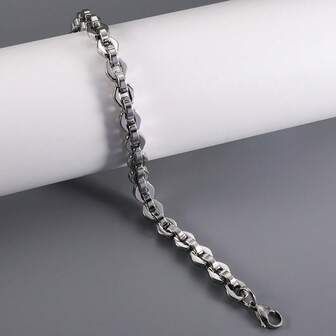 1 件简约不锈钢六角链式手链，适合男士日常佩戴，嘻哈风格