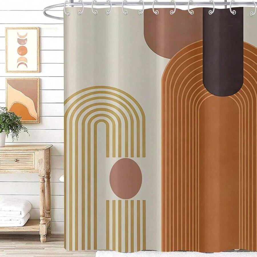 Mid Century Modern Extra Long Shower Curtain, Boho Neutral Minimalist Brown And Beige Abstract Arch Machine Washable Waterproof Fabric For Bathroom Decor Bathtub With 12 Hooks 72Wx78H{"Color_name":"BrownandBeige","Size_name":"72\"Wx78\"L(Packof1)"} - Nhiều màu2 - Xem 1