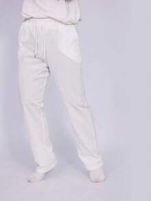Men's Casual Straight Leg Pants, Lightweight Fabric, Elastic Drawstring Waist, Regular Fit, Fall - White - View 2