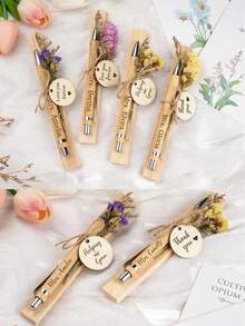 Personalized Name/Texts Wooden Pen With Flowers/Thank You Card Gift Set, Personalized Bamboo Pen, Custom Wooden Thank You Card. Bamboo Perfect Gift, Birthday Company Colleague Committee Graduation Teacher Appreciation Gift,Office Decor