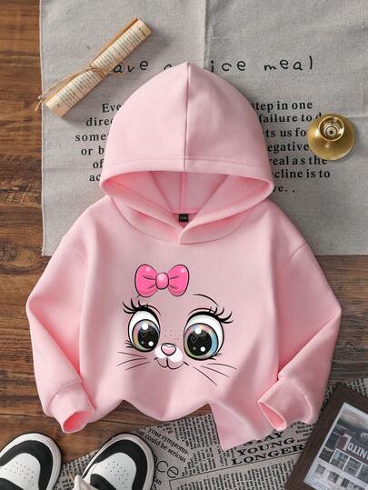 1件女婴休闲印花连帽卫衣，秋冬季 - 可爱的卫衣搭配吸睛印花，为每个孩子带来欢乐！色彩缤纷、充满想象力的卫衣，以可爱的卡通眼睛印花激发创造力。