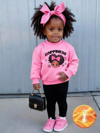 1pc Girls Toddler Casual Graphic Print Crew Neck Pullover Hoodie Sweatshirt, Autumn/Winter - Adorable Cartoon Girl Print Brings Joy And Happiness To Every Child!