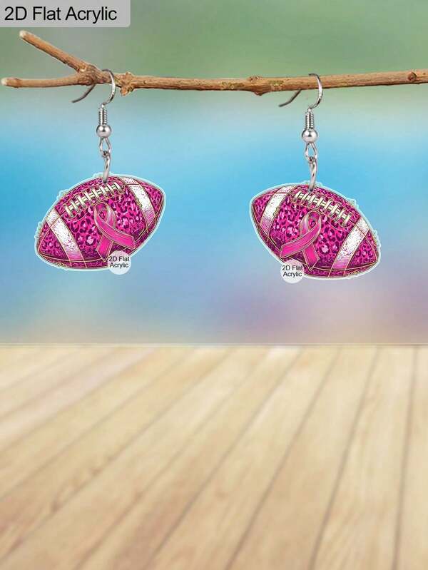 زوج من أقراط الأذن المسامير بشكل كرة قدم وردية من الأكريليك 2D، مناسبة للارتداء اليومي للنساء