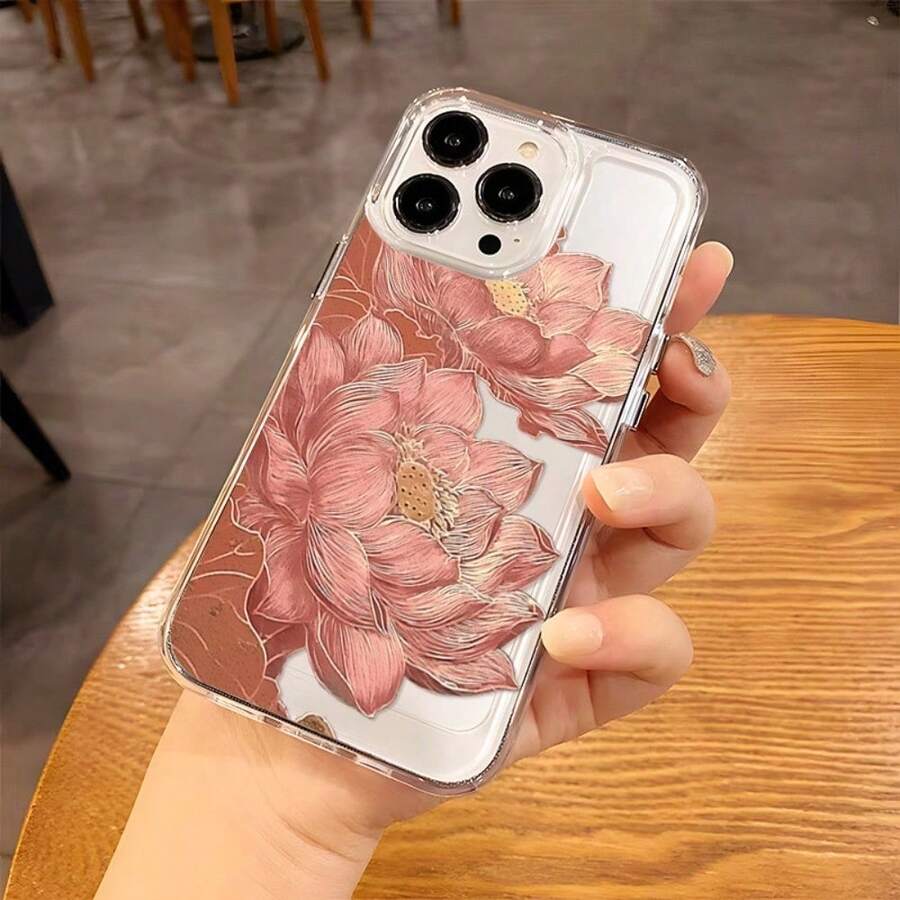 Funda transparente de TPU suave, compatible con las series 16, 15, 14, 13, 12, 11, X, XS, XS Max, Mini, Plus, Pro Max, Galaxy S20, S21, S22, S23, 24, 25, Galaxy A05-A56, OPPO A, RENO, con un elegante diseño con motivos de lotos. Funda protectora clásica suave, a prueba de golpes, resistente a caídas, resistente a arañazos y duradera. - transparente - Ver 1