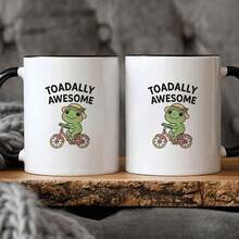 1pc 11oz Ceramic Coffee Mug With "TOADALLY AWESOME" Frog Riding Bike Design - Dishwasher , 3A Grade Ceramic, Christmas Gift Idea For Soul Sister, Brothers, Quirky Kitchenware, Coffee Lover Gifts, Reusable Drinkware, Playful Illustration, Durable Drinkware, Vibrant Colors - trắng - Xem 7