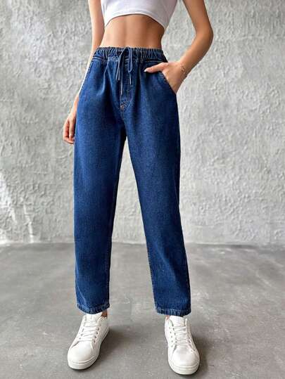 Hoch taillierte Knie Laser zerrissene Freund Mutter Jeans, einfarbig zerstört asymmetrische/asymmetrische Taschen